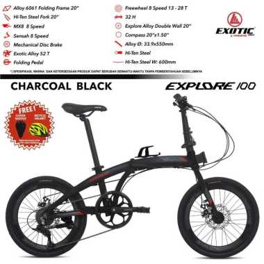 Sepeda Lipat 20 Inc Alloy Exotic Explore 100 8Speed 20 Inch Charcoal Black