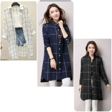 Tunik Kotak / Dress Kotak / Cardi Kotak / Dress Cube / Long Kemeja / Tunik Conny Putih