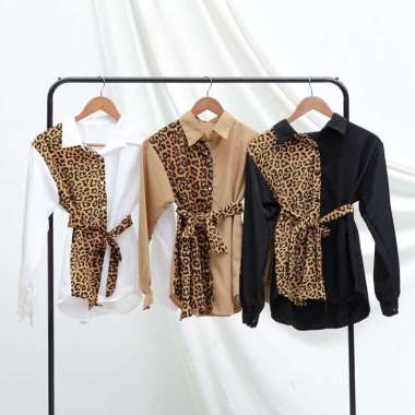 Blouse Leopard - Blouse Kemeja - Blouse 2tone leopard - kemeja blouse wanita korea style Ashley Leop