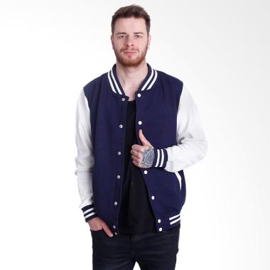 DEcTionS Baseball Varsity Jaket Pria - Navy Putih