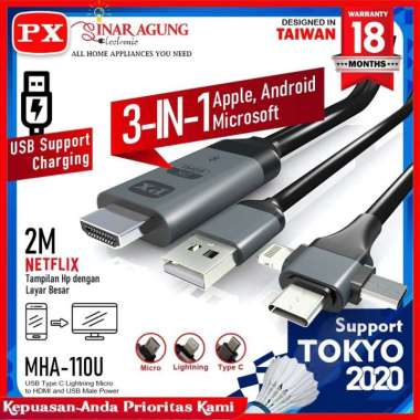 PX MHL Smartphone To TV Converter MHA-110U [MICRO/TYPE-C/LGHTNG]  Hitam