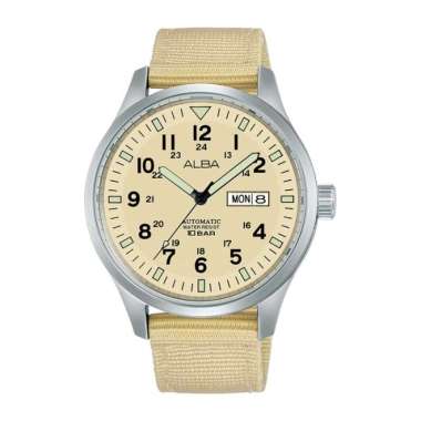 Jam Tangan Alba AL4221X1 Automatic Pria 42mm Beige Canvas