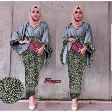 Fashion Wanita Terbaru 2021 Model Setelan Kebaya Hazana Batwing Baloteli Tebal mix Batik Prada Termu