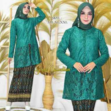Terbaru!!! Setelan Kebaya kancing depan/kebaya brukat/kebaya modern/Kebaya brukat remaja XXL hijau