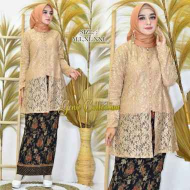 Terbaru!!! Setelan Kebaya kancing depan/kebaya brukat/kebaya modern/Kebaya brukat remaja XL mocca