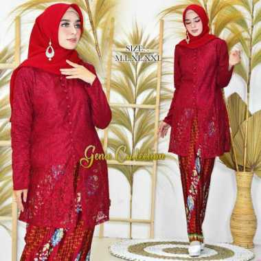 Terbaru!!! Setelan Kebaya kancing depan/kebaya brukat/kebaya modern/Kebaya brukat remaja XXL marun