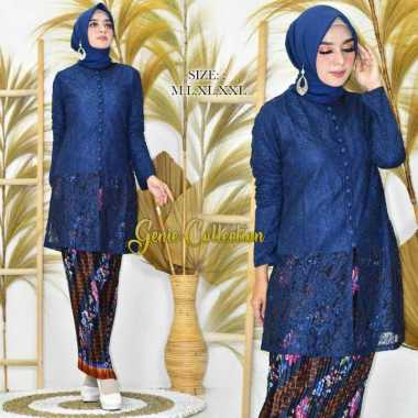 Terbaru!!! Setelan Kebaya kancing depan/kebaya brukat/kebaya modern/Kebaya brukat remaja XL navy