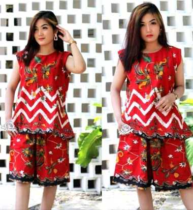 Snoebel Batique- JKR YUKENSI Daster Batik JUMBO Setelan Batik Anak Remaja Homedress Red XXL