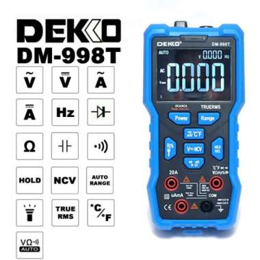 Dekko DM-998T Digital Multimeter Auto Range - True RMS - multitester biru