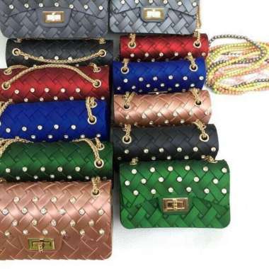 LB 541 (FREE SYAL & BONEKA) TAS SELEMPANG WANITA TAS BATAM IMPORT WANITA - JELLY TIKAR Gold