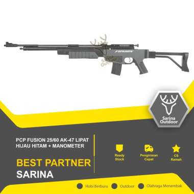 Senapan Angin PCP Fusion 25-60 Single Tabung AK-47 Lipat Hijau Hitam + Manometer - Hijau &amp; Hitam