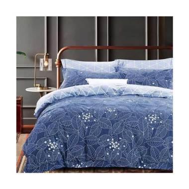 Ellenov Blue Leaves Katun Jepang Super Set Sprei dan Bed Cover