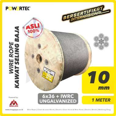 Wire Rope - Kawat Seling Baja 6x36 IWRC 10mm Ungalv POWERTEC - 1 Meter