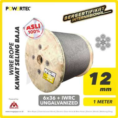 Wire Rope - Kawat Seling Baja 6x36 IWRC 12mm Ungalv POWERTEC - 1 Meter