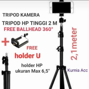 tripod hp dan kamera 2 meter - tripod 2 meter - tripod kamera + holder Multicolor