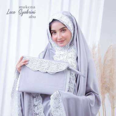 Jumuna - Mukena Dewasa Jumbo Satin Velvet Motif Lace Syahrini Semua Ukuran Abu - Abu