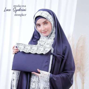 Jumuna - Mukena Dewasa Jumbo Satin Velvet Motif Lace Syahrini Semua Ukuran Navy