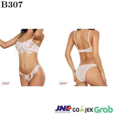 B307 - Bikini Bra Set Putih Transparan Bra Kawat