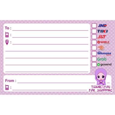 Stiker Olshop Label Alamat Pengiriman Sticker Online Shop Karakter Kartun (100 pcs) 06. Hijab Ungu