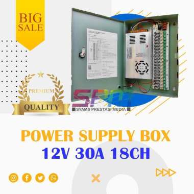 POWER SUPPLY 12V 30A BOX PANEL / ADAPTOR PSU 12V 30A 18CH UNTUK CCTV SILVER
