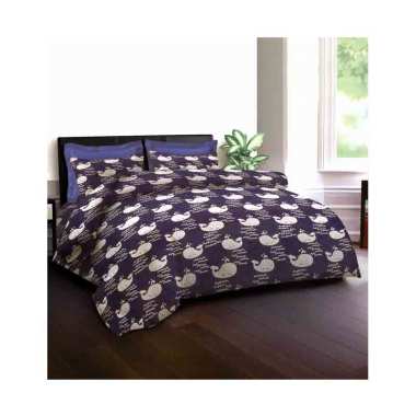 King Rabbit Motif Blue Whale Jeans Set Sprei - Biru