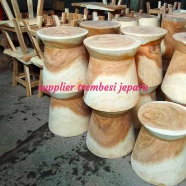 Meja stool kayu solid bundar handmade khas Jepara