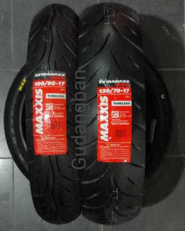 paket ban maxxis extramaxx uk 100 / 80 dan 130 70 ring 17 Tubeless