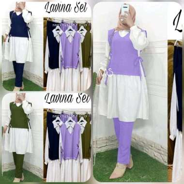 PAKAIAN WANITA SETELAN SET LAVINA 3IN1 MOSCREPE setelan baju wanita kemeja lengan panjang celana pan