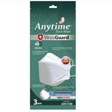 Masker KF94 Anytime 4D Virus Guard Sachet isi 3 Warna Hitam Putih Abu Dewasa