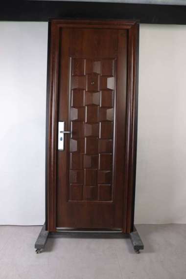 Pintu Baja Fortress JBS Prime Kamar Utama Rumah Motif Kotak Balok Rubik Coklat