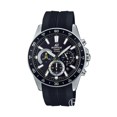CASIO Edifice Chronograph Rubber Strap Jam Tangan Pria [Original/ EFV-570P-1A] Black Silver