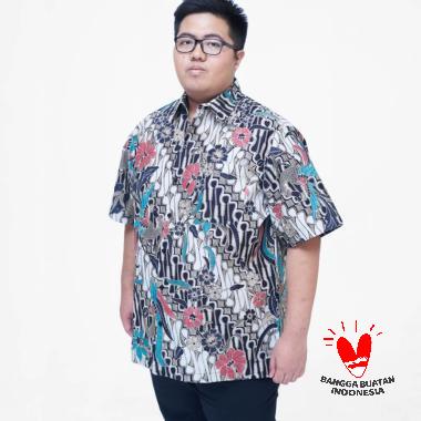 Julien Big Size 15957 Kemeja Batik Lengan Pendek Pria - Biru