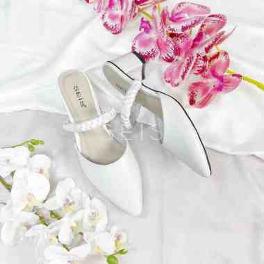 Seis Vania Sandal Mules Wanita Heels Slip On 36 WHITE