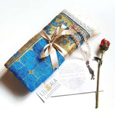 [AM] SOUVENIR SAJADAH PREMIUM BENANG EMAS + TASBIH KRISTAL TAHLIL KADO PERNIKAHAN OLEH OLEH TURKI TU