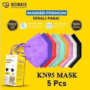 BIOMASK - Masker KN95 5 PLY - 5 Pcs BISA PILIH WARNA YA - Hitam / Putih / Orange / Merah / Abu / Ung