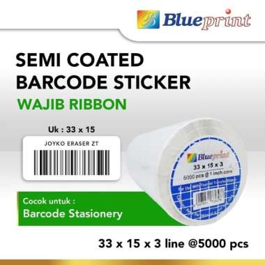 Blueprint Core 1 Barcode 3 Line Semi Coated Sticker Label [33x15 mm / 5000 pcs] White