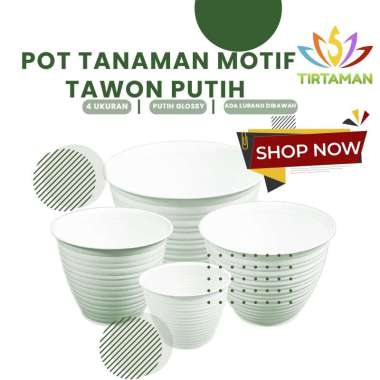 Pot Plastik Tanaman Hias / Bunga Motif Tawon Putih Uk. 15 20 25 30 cm Uk. 15 cm (Var. A)