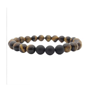IIT Yellow Tiger Eye Black Onyx Matte Buddha Prayer Beads Healing Yoga Bracelet for Men [8 mm] Brown