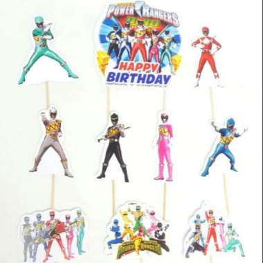satu set cake topper toper hiasan kue ulang tahun karakter powerrangers power rangers mix