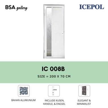 PINTU ALUMUNIUM DENGAN KACA KAMAR MANDI PUTIH WHITE + HANDLE ICEPOL ENGSEL KANAN