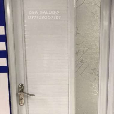 PINTU ALUMUNIUM DENGAN KACA KAMAR MANDI PUTIH WHITE + HANDLE ICEPOL ENGSEL KIRI
