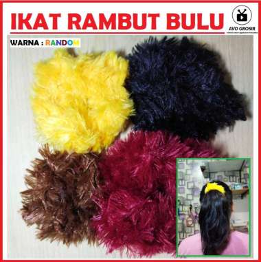 ikat rambut bulu / jepit rambut bulu BESAR warna random
