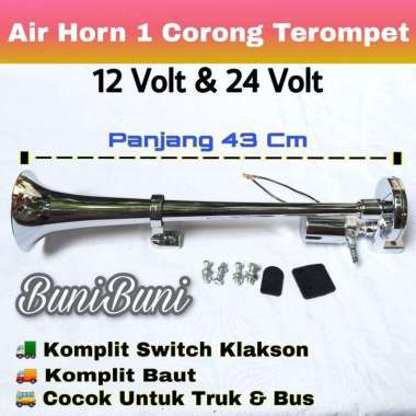 OEM Klakson Angin / Air Horn 1 Corong Terompet Untuk Mobil Truk 12 / 24 V Silver