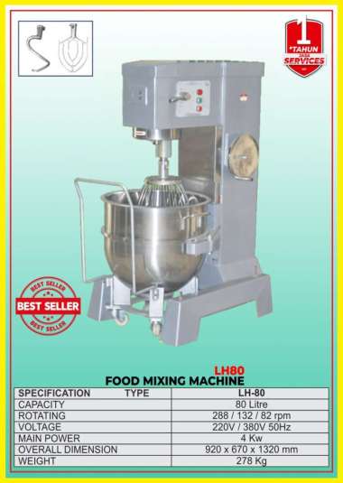 Planetary Mixer 80 Liter Dough Mixer Roti Pengaduk Adonan Roti LH80