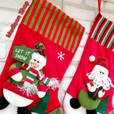 Kaos Kaki Natal Salur Santa Snowman Dekorasi Kado Natal Anak Murah