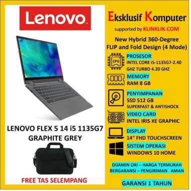 harga LENOVO FLEX 5 14 i5 1135G7 8GB 512GB SSD FHD TOUCH WIN10HOME GREY GREY Blibli.com