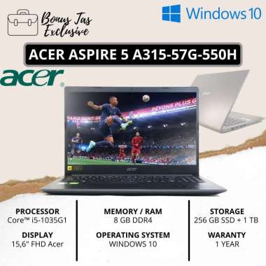 LAPTOP GAMING TERBARU ACER ASPIRE 3 A315-57G-550H CORE I5-1035G1 / 8 GB DDR4 / SSD 256 GB + HDD 1 TB