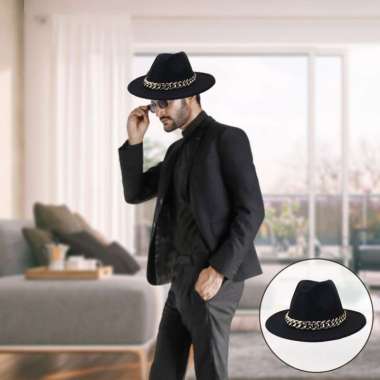 Promo 2x Wide Brim Fedora Hat with Gold 