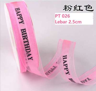 Pita Kado Happy Birthday Pita Lace Ulang Tahun Pita Kue Bunga 2.5cm 5 meter Pink
