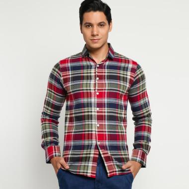 VM Flanel Panjang Slimfit Kemeja Pria [FL-03] XL ABU/HITAM/HIJAU-NEON
